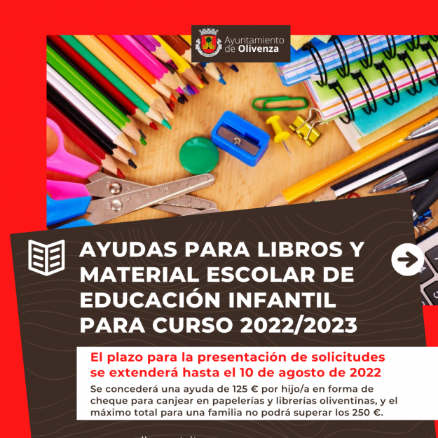 AYUDAS PARA LIBROS Y MATERIAL ESCOLAR DEDUCACIÓN INFANTIL CURASO 202223