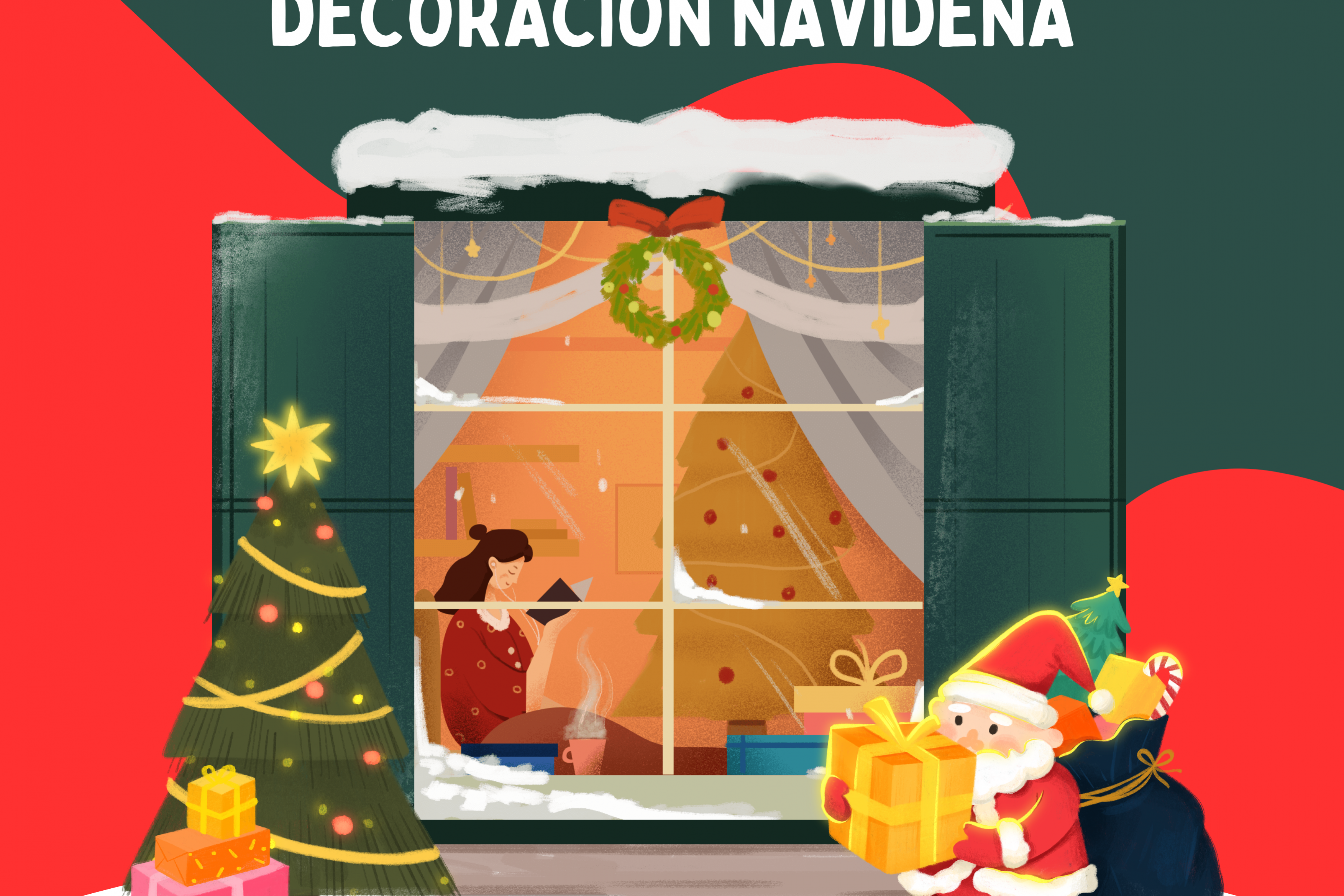 Cartel Concurso de Balcones y Ventanas Navideñas Ilustrativo Colorido