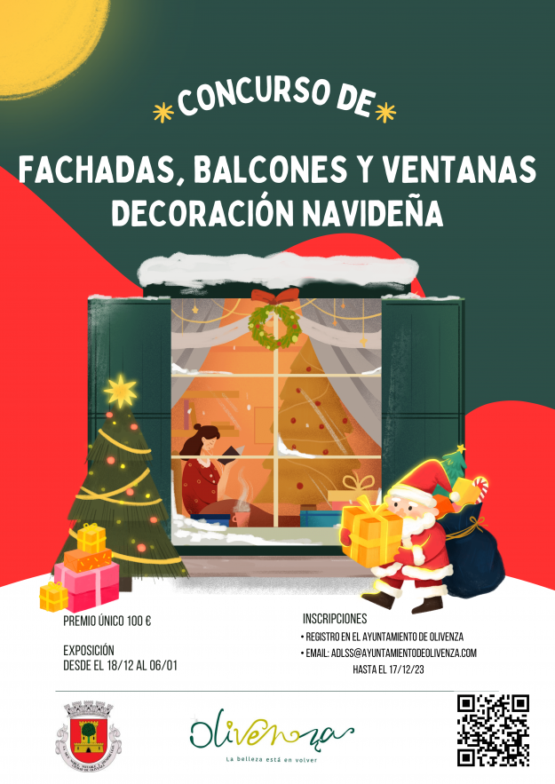 Cartel Concurso de Balcones y Ventanas Navideñas Ilustrativo Colorido