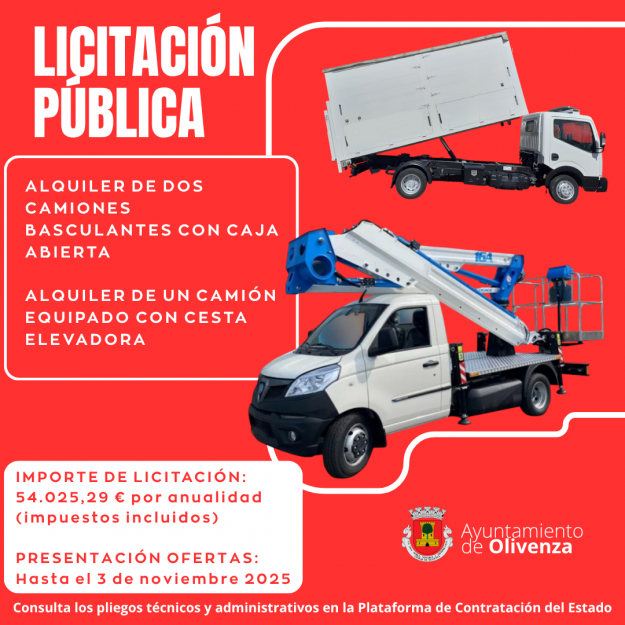 IMPORTE DE LICITACIÓN 44.649,00 € por anualidad PRESENTACIÓN OFERTAS Hasta el 3 de noviembre 2025
