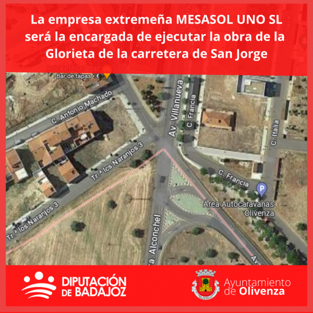 La empresa extremeña MESASOL UNO será la encargada de ejecutar la obra de la Glorieta de la carretera de San Jorge