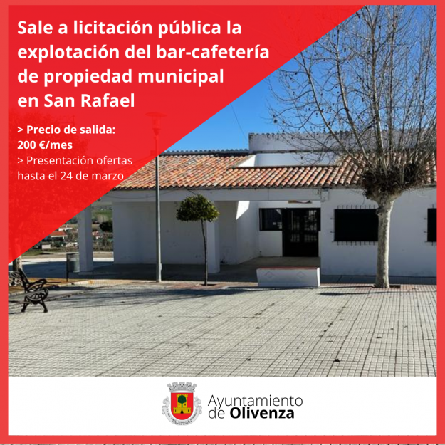 Sale a licitación pública la explotación del bar-cafetería de propiedad municipal en San Rafael